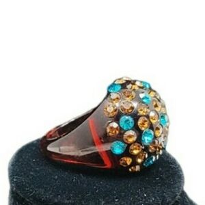 Rhinestone Encrusted Acrylic Dome Ring Size 7